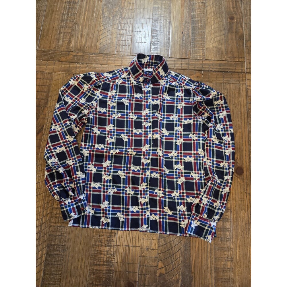 Vintage Made in USA Gay Boyer Women's Scottie Dog Plaid Button-up Size 14